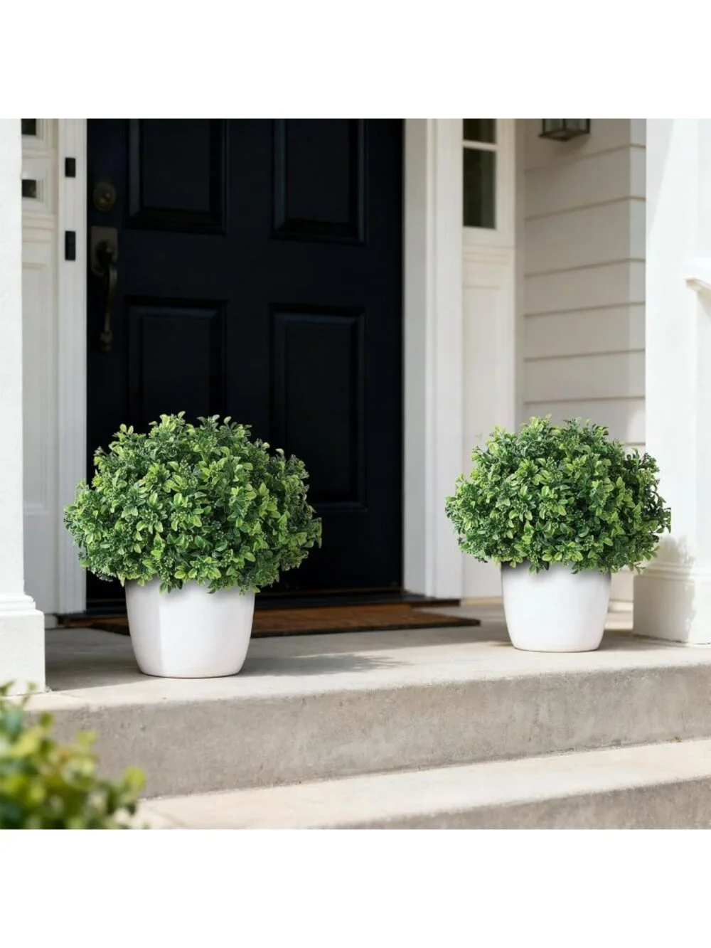 Set of 2 Green Artificial Boxwood Topiary Balls for Front Door Decor